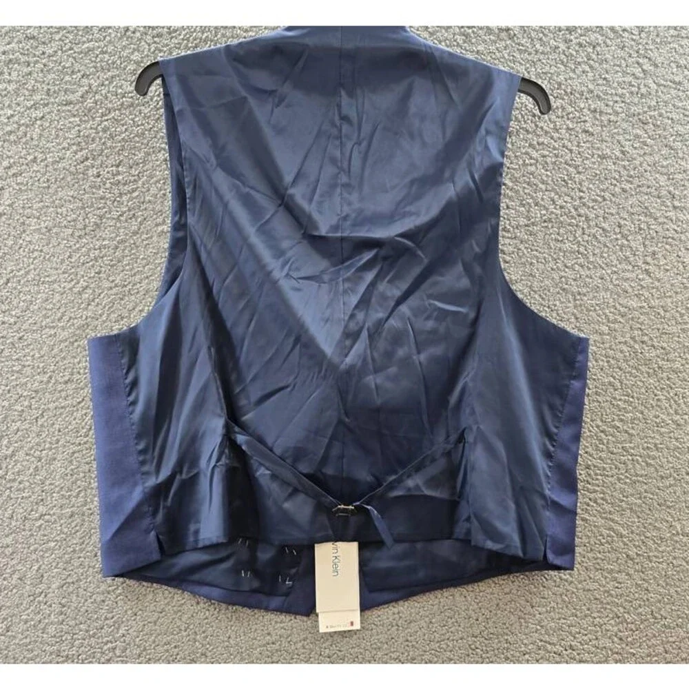 Calvin Klein Slim-Fit Wool Infinite Stretch Suit Vest Mens XXL Blue Button Front